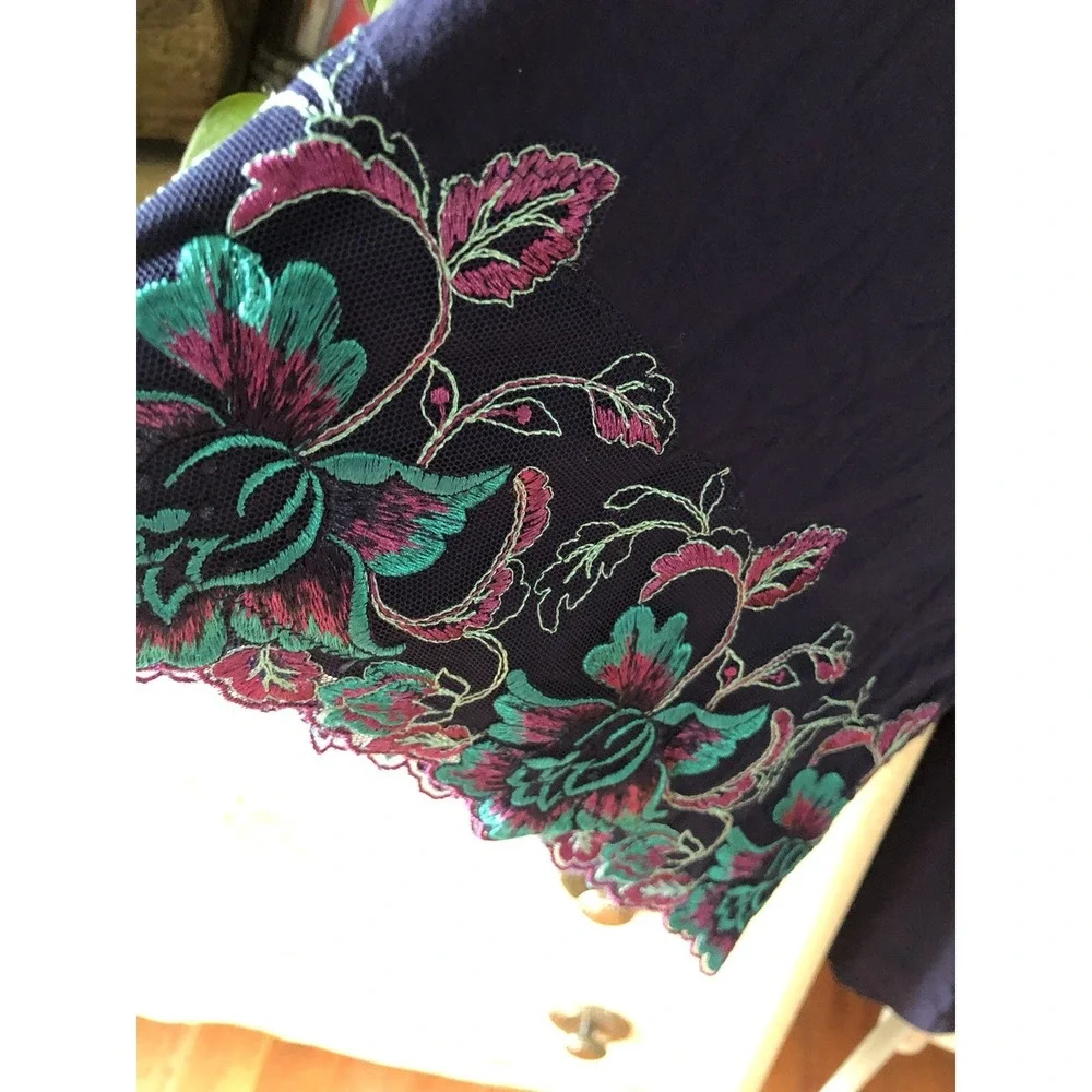 Soma Robe Womens S / M Cool Nights Navy Blue Embroidery Loungewear Comfy Cozy